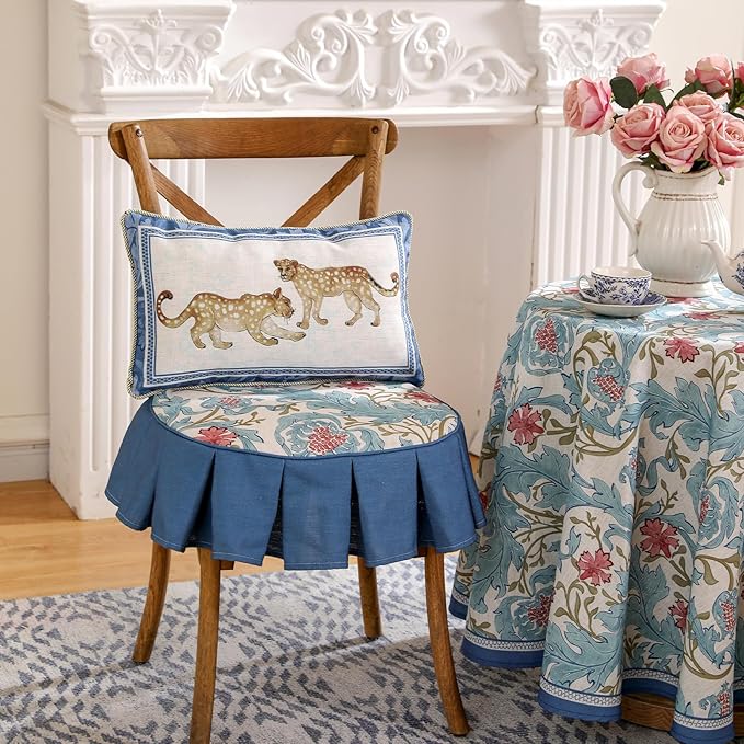 patdrea Designer Throw Pillow Covers for Couch 18"x18",Vintage Linen Pillows Cover with Cheetah Pattern and Luxury Ruffle,Farmhouse Decorative Pillowcases for Bed Living Room Outdoor Set of 2