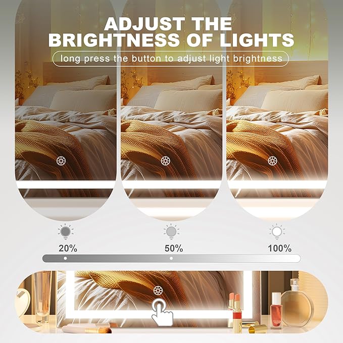 Hasipu Vanity Mirror with Lights, 11.4" x 13.8" LED Makeup Mirror with 10X Magnification, Smart Touch 3 Colors Dimmable, Brightness Adjustment, 360° Rotation, White