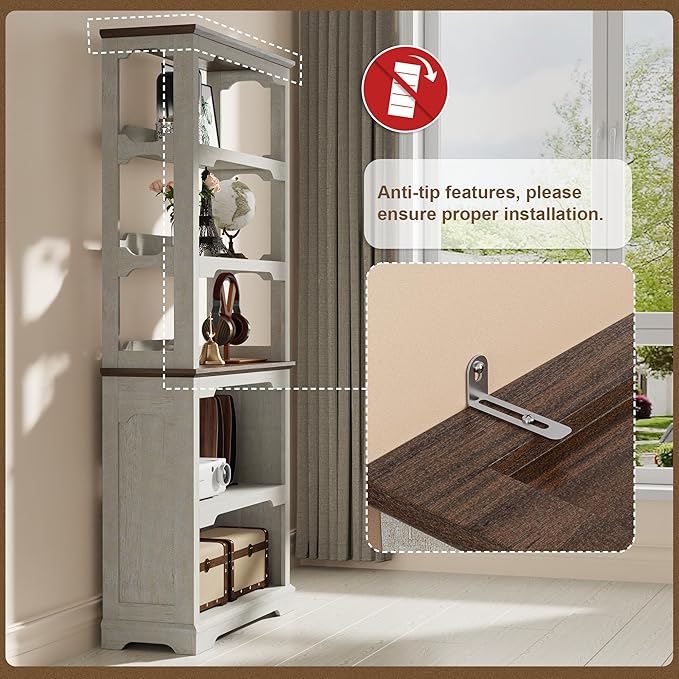 Tall Bookcase, 70 inch Height, 5-Tier Open Storage Shelf, 31.5 in Wide Standing Bookshelves for Home, Office, Bedroom, School, Library, 31.5W * 11.81D *70H (White Espresso, Hollowed Shelf)