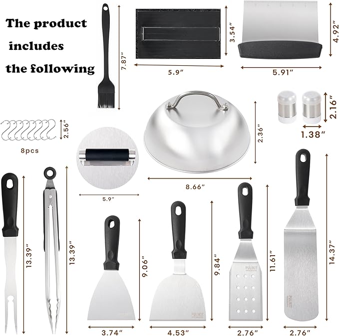 Griddle Accessories Kit for Blackstone Griddle- Stainless Steel Flat Top Grill Tools Set with Spatulas, Basting Cover & Carry Bag - Complete BBQ Cooking Kit for Outdoor, Backyard (Ideal Gift for Men)