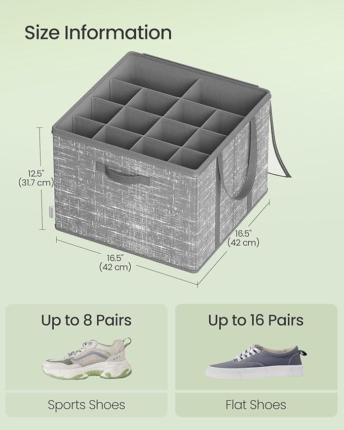 SONGMICS Set of 2 Shoe Organizers for Closet, Fits 16 Pairs Each, Shoe Storage Bins, Fabric Containers with Handles and Clear Cover, for Bedroom, Entryway, Closet, Cattail Gray ULSP602G01