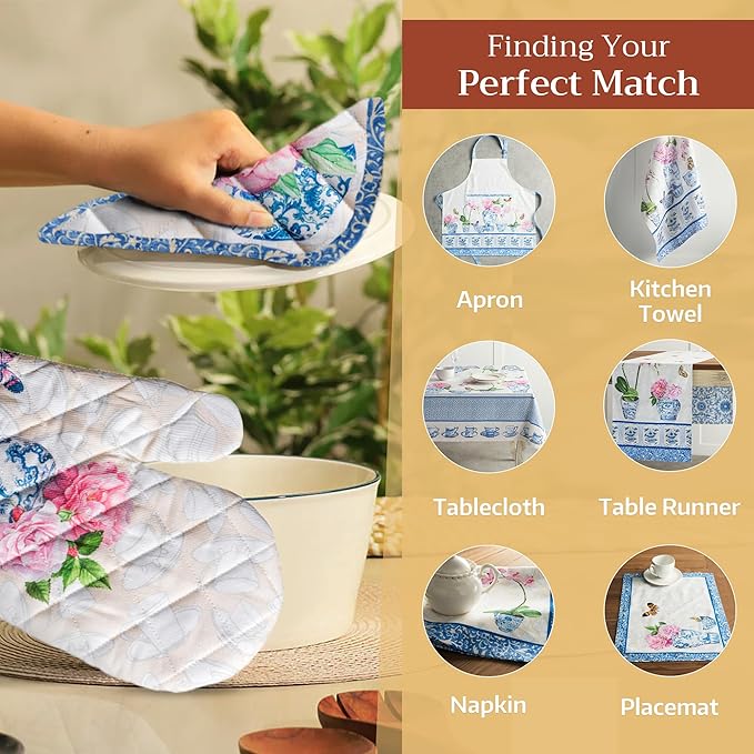 Maison d' Hermine Pot Holders 100% Cotton Heat Resistant Potholders 8" x 8" Hot Pads with Loop BBQ, Cooking, Baking, Grilling, Kitchen, Handling Hot Pans Spring/Summer (Pack of 1, Canton)