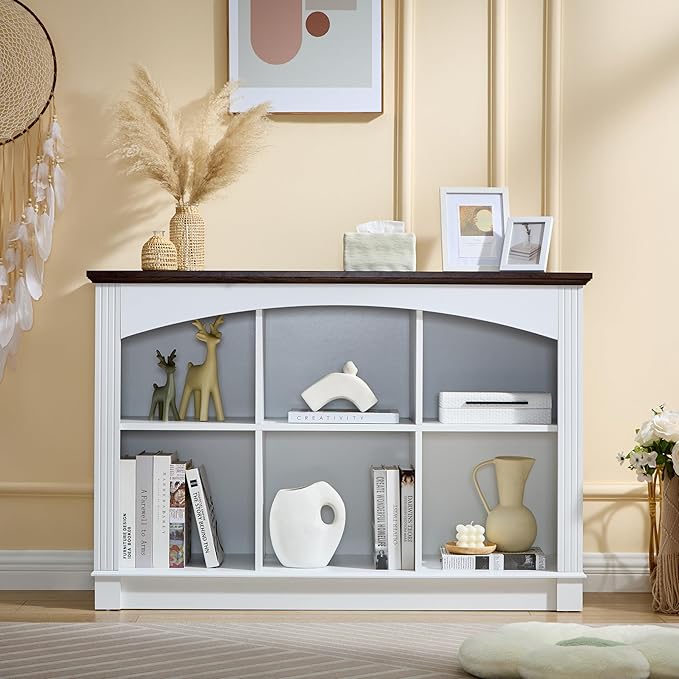 White Bookshelf, 6-Cube Bookcase and Kids Bookshelf, Wooden Storage Cabinet with Cube Organizer, Modern Book Shelf for Bedroom Furniture, Living Room, Office Storage, Toy Organizer, Display Cabinet