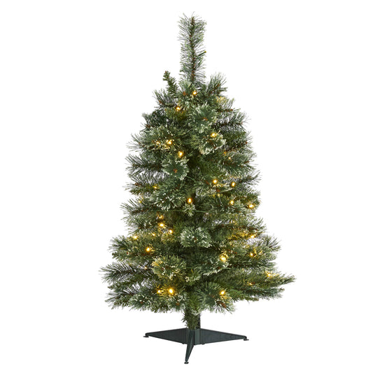 Nearly Natural 3ft. Wisconsin Slim Snow Tip Pine Artificial Christmas Tree with 50 Clear LED Lights