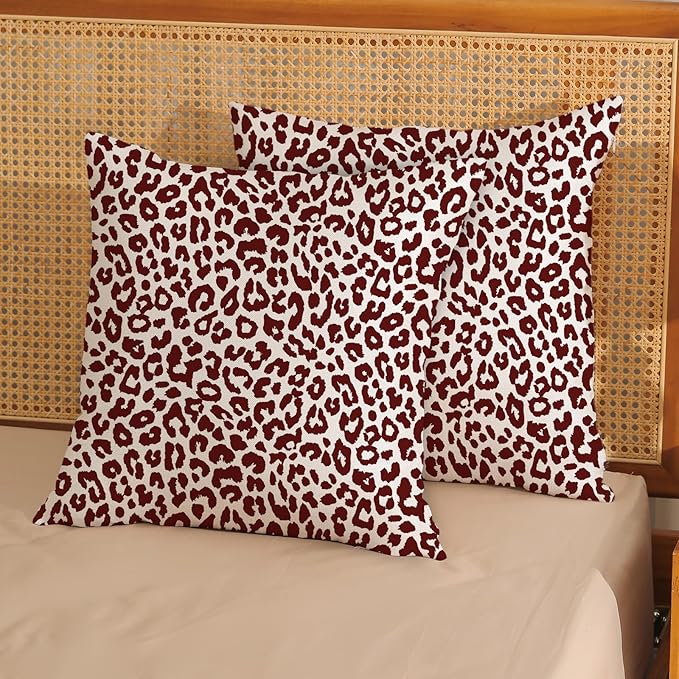 Leopard Print Pillow Covers 18x18 Pack of 2 Burgundy Red Animal Pattern Cheetah Decorative Throw Pillow Cover Outdoor Decor Boho Abstract Modern Pillowcase Farmhouse Cushion Case for Home Sofa