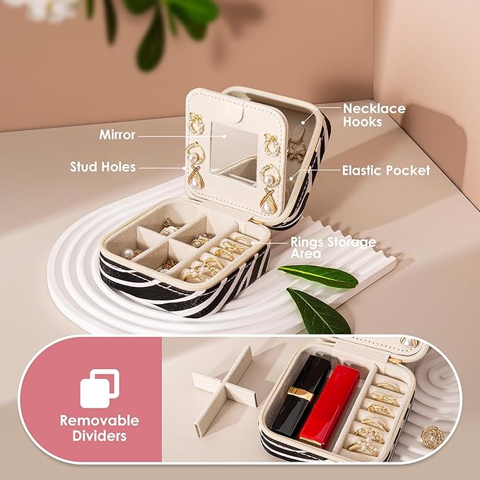 Zebra Print Small Jewelry Box, Animal Print Travel Jewelry Case for Women Girl, Trinket Box Organizer, Trendy Birthday Gradution Gift