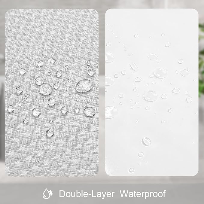 3 in 1 Shower Curtain Set, Light Grey Waffle Shower Curtain and PEVA Liner Set with 12 Stainless Steel Shower Curtain Hooks, Waterproof Shower Curtains for Bathroom, 72 W x 72 H