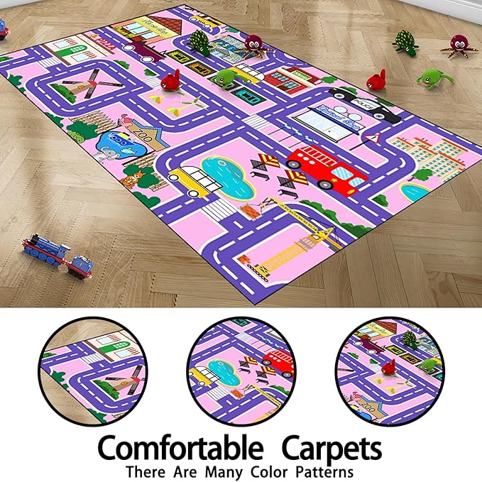 Car Rugs for Kids Toy Cars - Car Track Carpet for Boys Road Rug for Bedroom Road Map Carpet for Kids Toy Play Mat Farm, 3x5 Feet