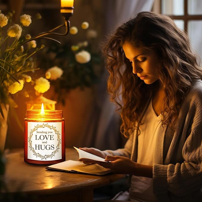 Sending You Love & Hugs Candle - Friendship Gifts for Women, Men, Best Friend, Sister - Relaxing Gifts for Her, Him - Natural Soy Wax Jasmine Essential Oil Calming Candles for Stress Relief