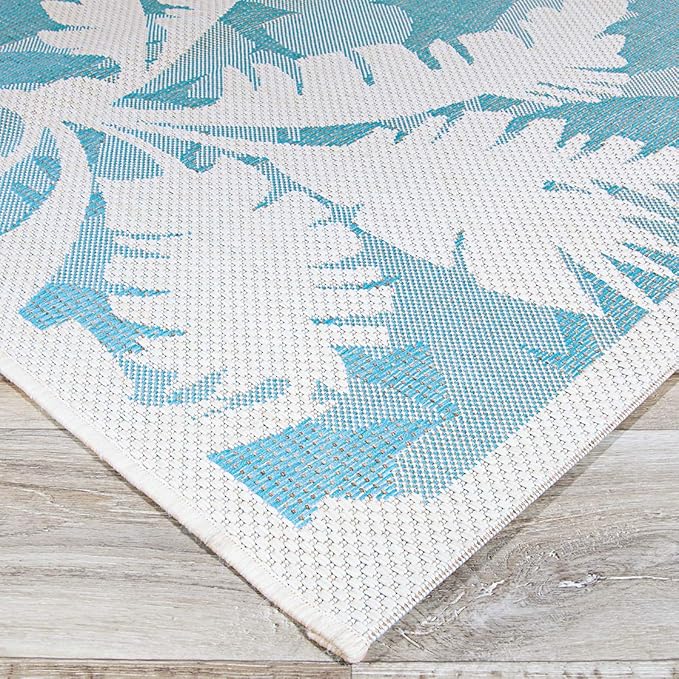 Couristan Monaco Indoor Outdoor Area Rug – Coastal Flora 2'3" x 7'10" Runner in Ivory Turquoise – Flatwoven, Hose Washable, Pet Friendly Rug for Patio, Porch and Home Decor