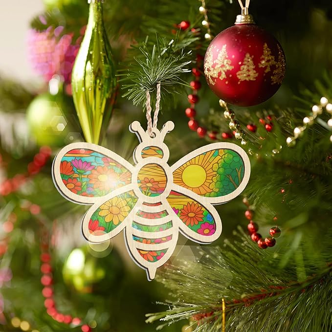 GEEMBI Christmas Team Gifts for Employees - Suncatcher Christmas Ornaments 2025 with Card for Tree Decorations - Thank You Appreciation Gifts for Employees Coworkers Teachers, Bee Gift for Women Men