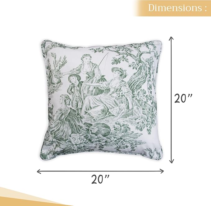 Maison d' Hermine Decorative Pillow Covers 20x20 Inch Square 100% Cotton Throw Pillow Covers with Invisible Zipper for Couch, Chair, Sofas, Bedroom, Home (The Miller - Antique Green (White))