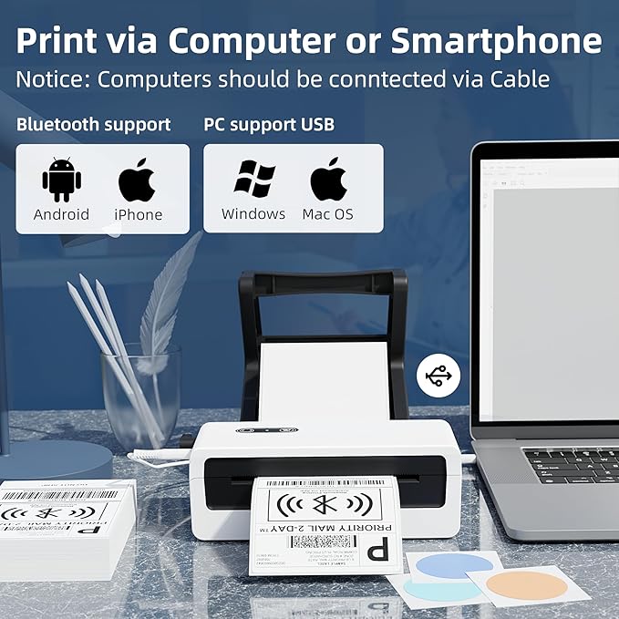 Jiose Shipping Label Printer - 4x6 Desktop Thermal Label Printer for Small Business - Compatible with MacOS Windows