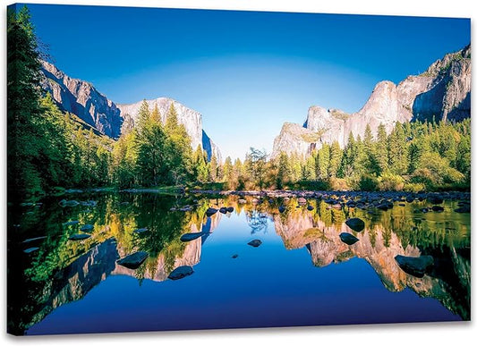 SKASNFAI Yosemite National Park Canvas Wall Art Forest Artwork Blue Lake Picture Prints Framed Home Decor for Bedroom Living Room (12x16 inch)