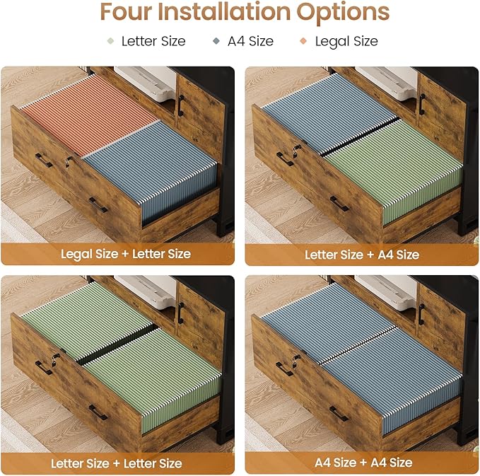 SEDETA File Cabinet with Lock and Sliding Open Storage Shelf, Filing Cabinet Fits Legal/Letter/A4 Size, File Cabinets for Home Office with Adjustable Storage Shelf and Hook, Rustic Brown