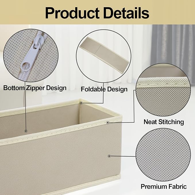 16 Pcs Drawer Organizer,Fabric Closet Organizer and Storage Baskets,Foldable Drawer Divider for Clothing,Sock,Ties,Underwear Storage,Cabinet Storage Boxes (Beige)