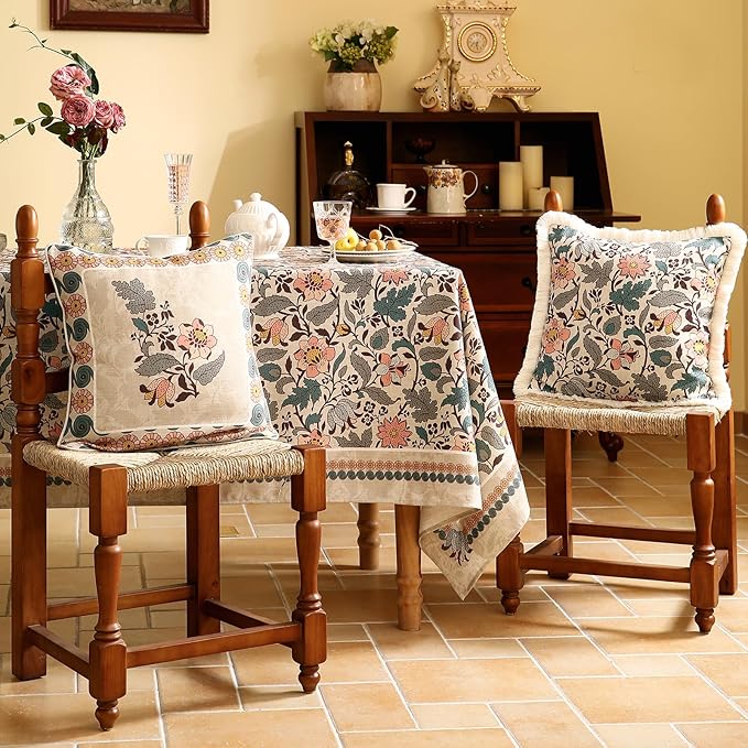 Design Square Linen Vintage Throw Pillow Covers 18"x18" Pack of 2, Gray Green Farmhouse Cushion Covers with Silver Lotus Floral Pattern Decor Pillowcases for Bed,Living Room,Outdoor,Car