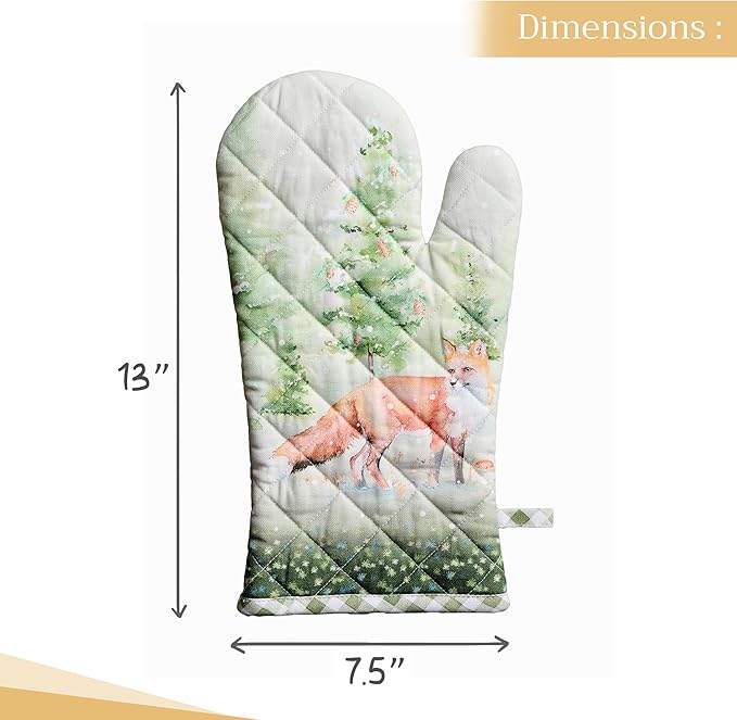 Maison d' Hermine Oven Gloves 100% Cotton Oven Mitt 7" x 13" with Loop Heat Resistant BBQ Cooking Gloves for Thanksgiving Christmas Decorations Baking Handling Hot Pans (Pack of 1, Winter Mornings)