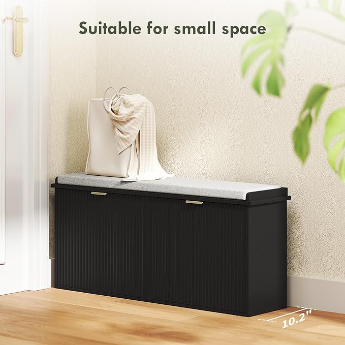 HOMCOM Shoe Bench with Padded Seat Cushion and 2 Flip-Drawers, Entryway Bench Holds up to 529lb, Shoe Cabinet, 40.9x10.2x18.7 Inches, Black