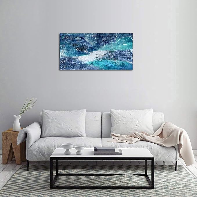 NINEASO Blue Abstract Canvas Wall Art - Turbulent Abstract Ocean Picture Blue Green Teal Wall Decor Roaring Waves Canvas Painting Abstract Prints Artwork for Living Room Bedroom Decoration 20" x 40"