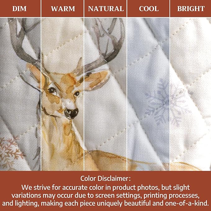 Maison d' Hermine 100% Cotton Oven Mitt & Pot Holder Set (7.5"x13" & 8"x8") Heat Resistant BBQ Cooking Gloves with Loop for Thanksgiving Christmas Decorations Handling Hot Pans (Deer in The Woods)