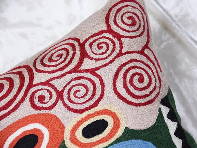 Klimt Green Modern Pillow Cover Needlepoint Throw Pillowcase Decorative Chair Cushion Farmhouse Couch Mid Century Sofa Cushions Hand Embroidered Wool Size 18x18