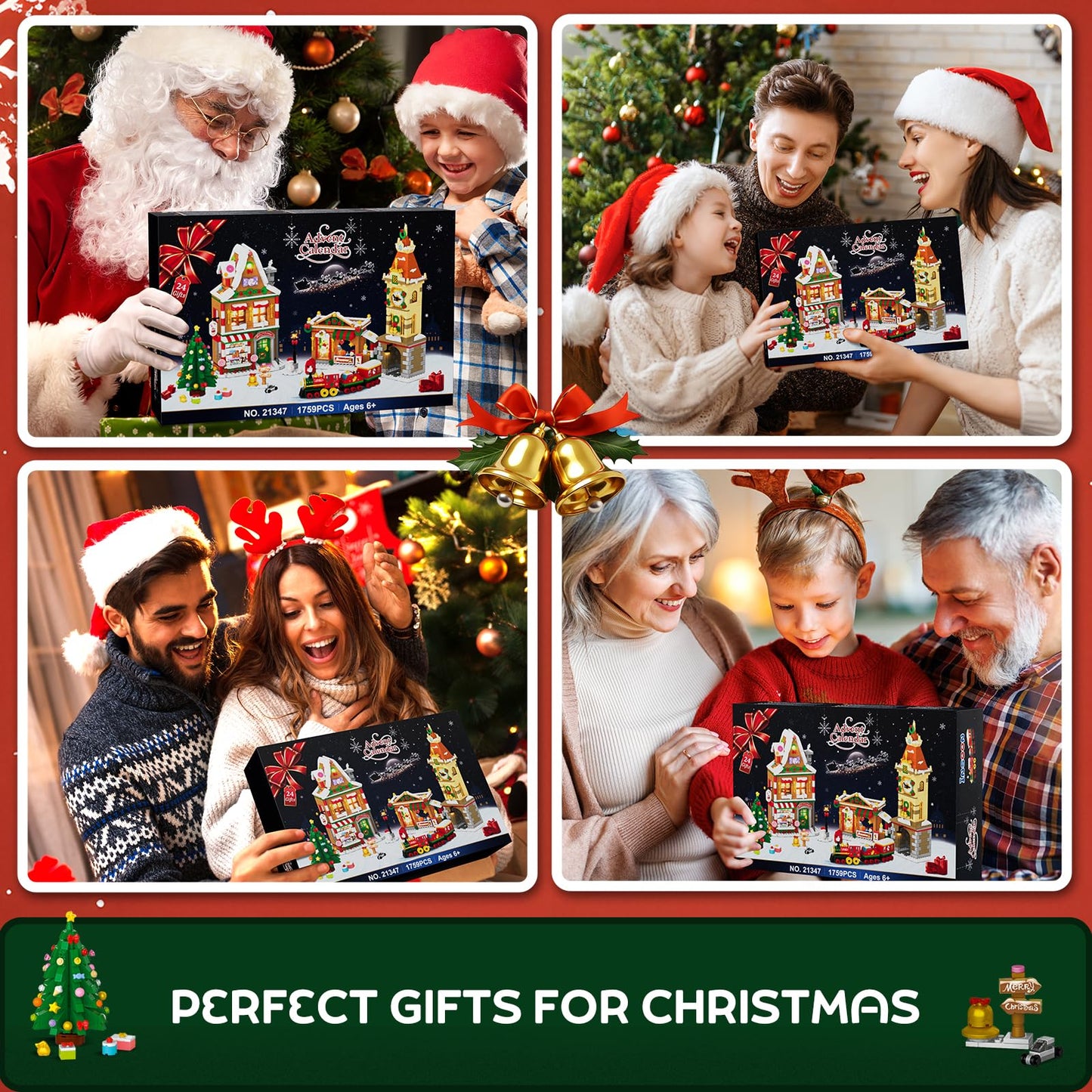 INSOON 2025 Advent Calendar Christmas Mini Building Set with Light, 24 Days Countdown City Main Street Building Block Kit with Xmas Tree, Holiday Gift Building Toys for Adults Kids Boys Girls Ages 8+