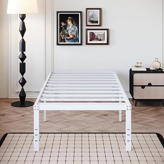 18 Inch Twin XL Bed Frame Heavy Duty No Box Spring Needed Metal Platform with Maximum Storage, Easy to Assembly, Noise Free, White