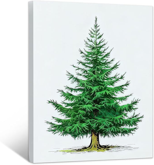 Framed Christmas Pictures Wall Decor,Vintage Pine Tree Prints,Winter Christmas Canvas Wall Art Decoration for Bedroom Bathroom Living Room Rustic Xmas Holiday Gifts (Christmas Tree 6, 24'' X 36'')