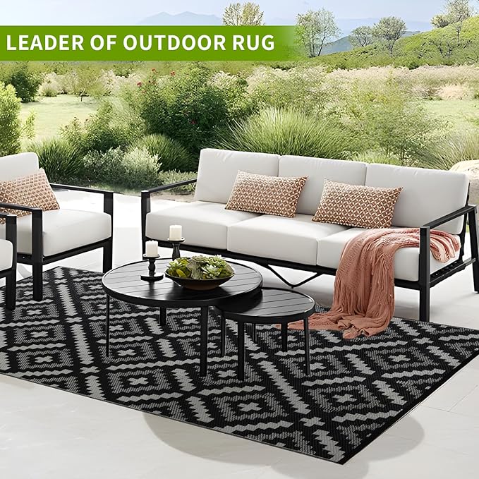 Outdoor Rug 9x12 ft Waterproof, Reversible Outdoor Plastic Straw Rug for Patios Clearance, Outdoor Area Rug Carpet RV Mat for Camping Backyard Deck Porch