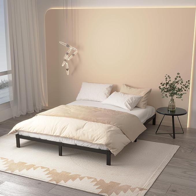 King Size Bed Frame No Box Spring Needed, 8 Inch Heavy Duty King Platform Bed Frame Support Up to 3000 lbs, Easy Assembly, Noise Free, Black