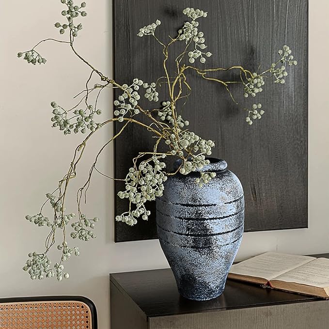 Antique Black Ceramic Flower Vase for Living Room Bedroom 9.06'' Farmhouse Decor for Bouquet Fake Plant Home Decor Office Table Shelf Fireplace Centerpieces Rustic Retro Vintage Classic Modern