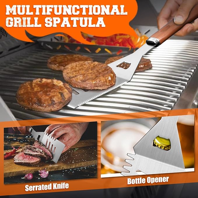 PURPLEBIRD 31PCS Grill Set for Outdoor Grill - Grilling Gift for Men & Dad, Heavy Duty Stainless BBQ Tools Kit for Camping, Grilling Utensils Set with Cleaner Brush, Thermometer, Storage Bag, BBQ Mat