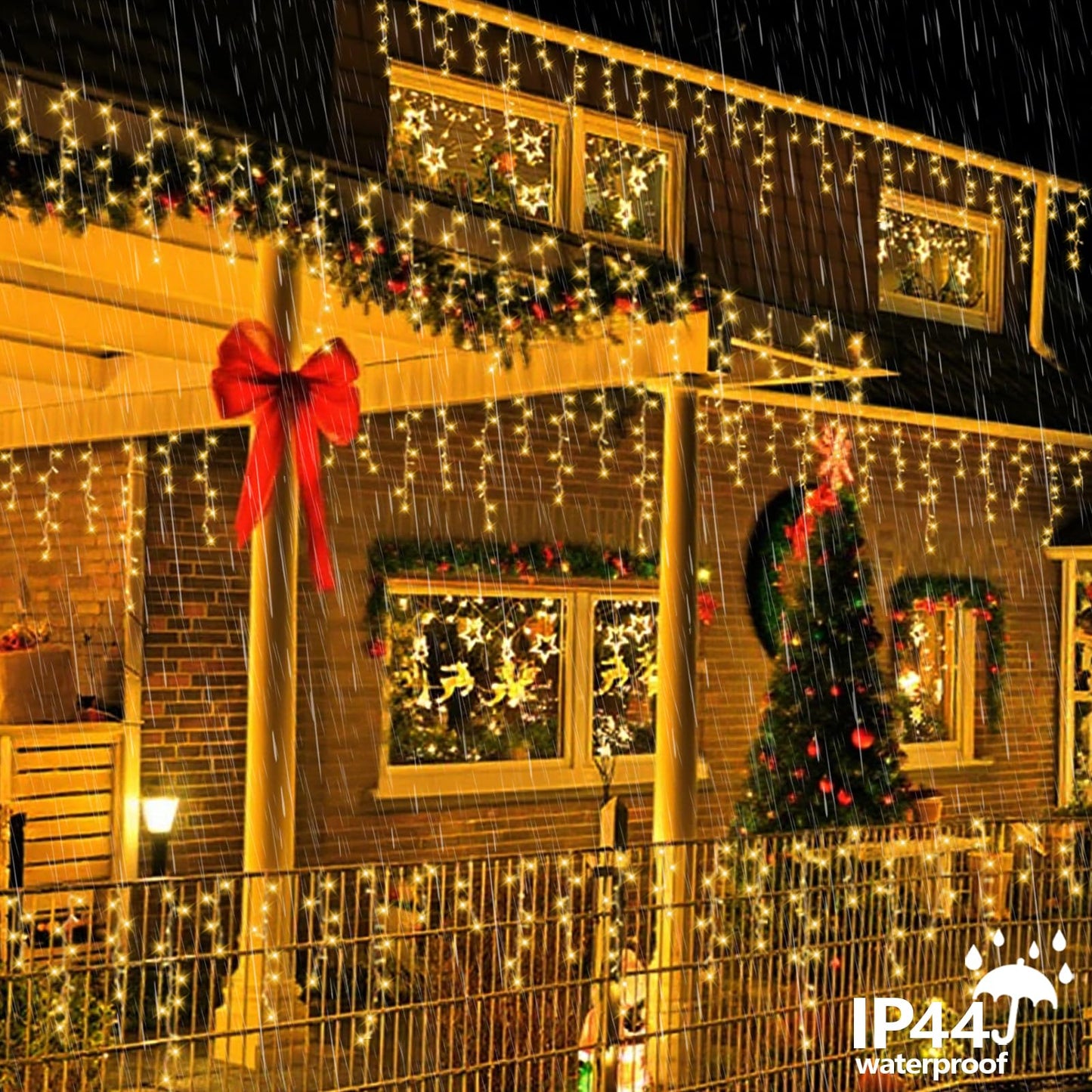 QITONG Warm White Icicle Christmas Lights, 33ft 400 LED Icicle Lights for Outside Indoor with 8 Modes, Clear Wire Connectable String Light Plug in