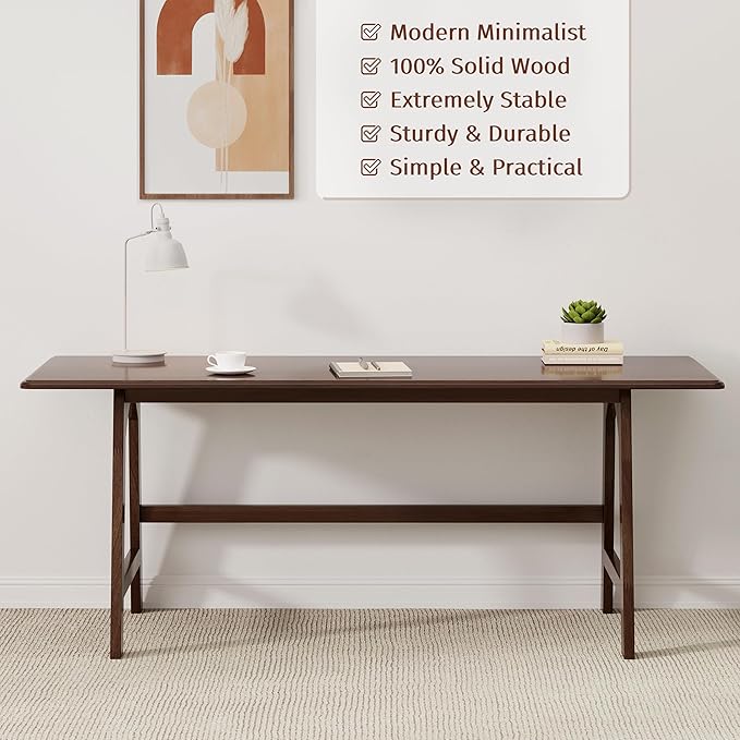 IOTXY Solid Wood Writing Table - 48" W x 24" D Minimalist Computer Desk for Home Office, Work, Study, Creativity, and PC Workstation, Walnut