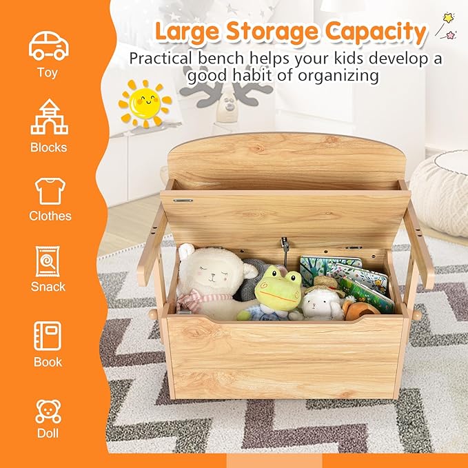 Costzon Kids Table and Chair Set, Convertible Toy Storage Bench with Built-in Handle for Kindergarten, Preschool, Kids Room, Playroom, Wood Reading Nook for Toddler Boys Girls Ages 3 to 7 (Natural)