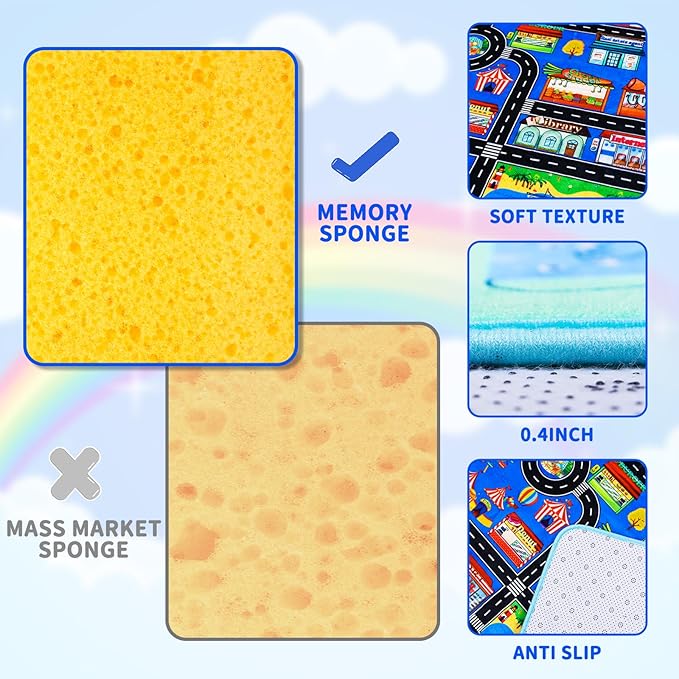 Kids Rugs for Toy Cars Playroom 59"×39.4" ABC Transportation Animals Play Mat Educational Mat Alphabet Area Rug Public Buildings Kids Playtime Collection Toddler Learning Carpet