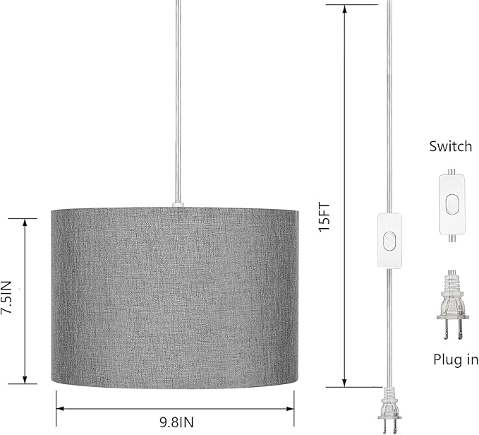 Plug in Pendant Light, Hanging Lamp with RGB Smart Bulb, Hanging Lights with Plug in Cord Hanging Lights for Bedroom Kitchen Living Room Dining Room Pendant Light Fixture