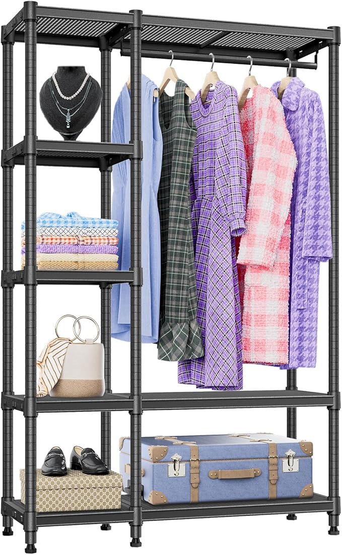 IZEUK Heavy Duty Garment Rack, Closet Organizer and Clothes Rack for Hanging Clothes with 1 Hang Rods, Freestanding Adjustable Metal Wardrobe, 15.4" D x 35" W x 71.5" H, Max Load 1000LBS, Black