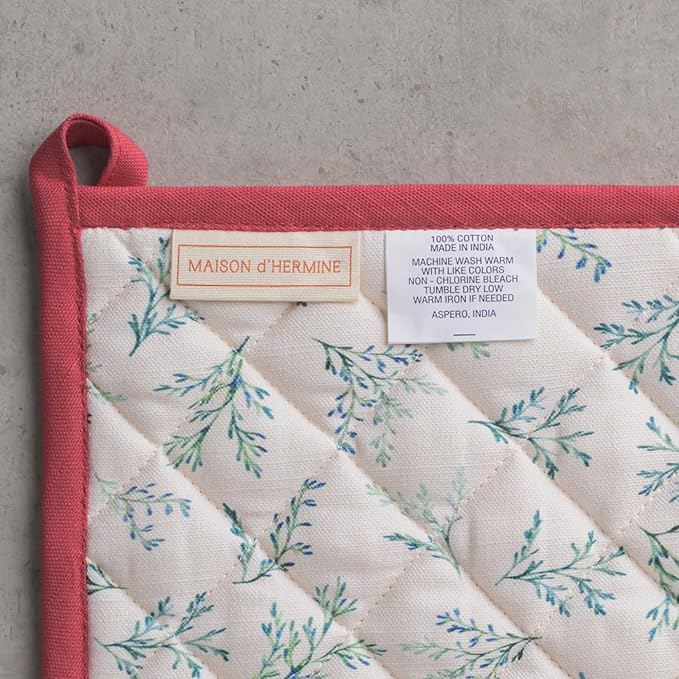 Maison d' Hermine 100% Cotton Oven Mitt & Pot Holder Set (7.5"x13" & 8"x8") Heat Resistant BBQ Cooking Gloves with Loop for Thanksgiving Christmas Decorations Handling Hot Pans (Holly Time)