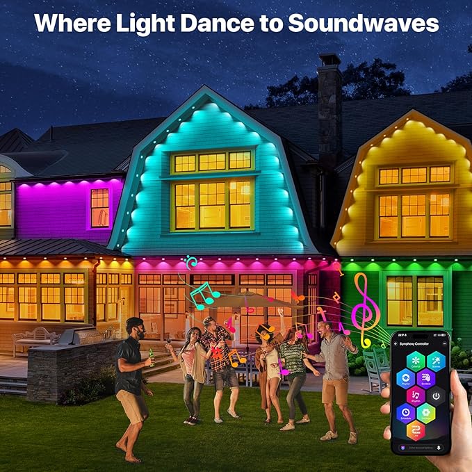Permanent Outdoor Lights, 50FT RGB+IC LED Lights with Smart APP & Remote Control, 72 Scene Modes, Waterproof IP65 for Holiday, Christmas, Yard Decorations(Extension Cord Not Included)