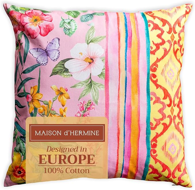 Maison d' Hermine Decorative Pillow Covers 18 x 18 Inch Square 100% Cotton Throw Pillow Covers with Invisible Zipper for Living Room Couch, Chair, Sofas, Bedroom, Home (Hesperides - Glamour)