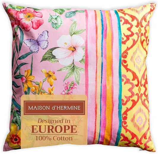 Maison d' Hermine Decorative Pillow Covers 20x20 Inch Square 100% Cotton Throw Pillow Covers with Invisible Zipper for Living Room Couch, Chair, Sofas, Bedroom, Home (Hesperides - Glamour)