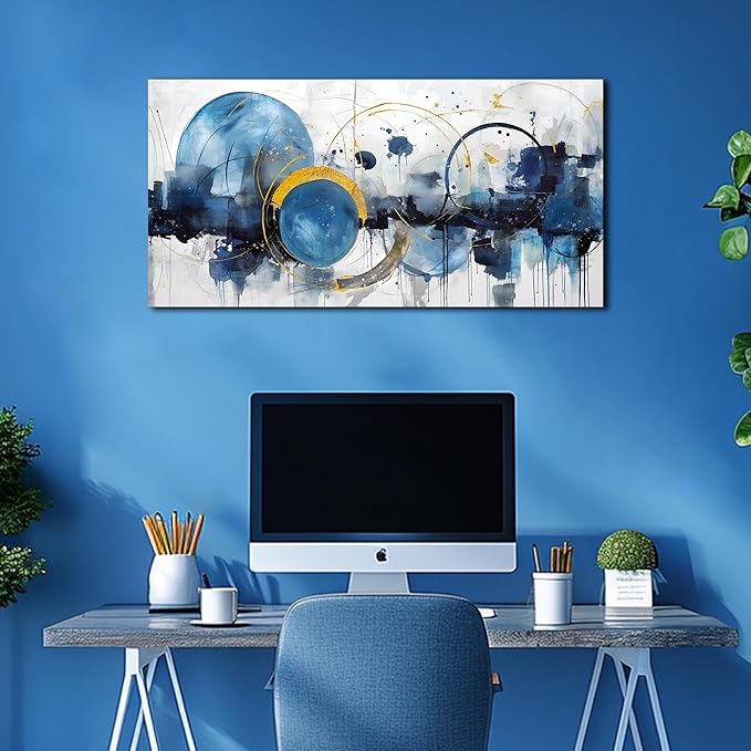 ZHAOSHOP Blue Canvas Wall Art for Living Room - Modern Pictures for Bedroom Wall Decor - Abstract Canvas Art for Office Size 20" x 40"