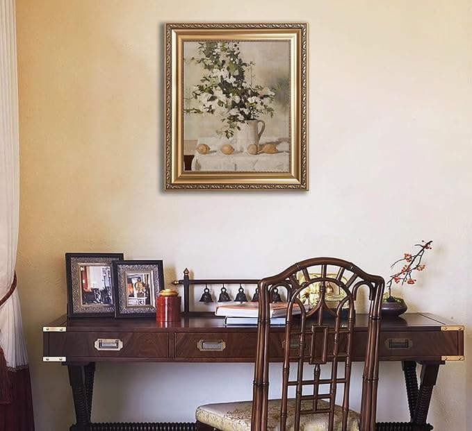 Farmhouse Kitchen Canvas Wall Art Vintage Country Neutral Rustic Muted Flower and Lemon Still Life Painting Picture Wall Decor Poster Print Artwork for Farm Dining Room Home Decoration Unframed