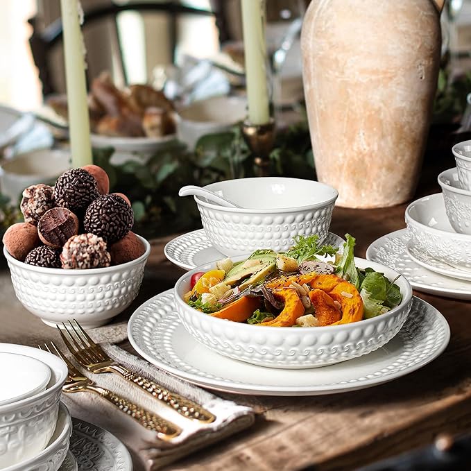 Small Ceramic Bowls - 14 Oz Ice Cream Bowls Set of 4, White Embossment Dessert Bowl for Kitchen, Soup, Side Dishes, Oatmeal, Rice, 4.75 Inch Microwave Oven Safe(Auspicious Clouds)