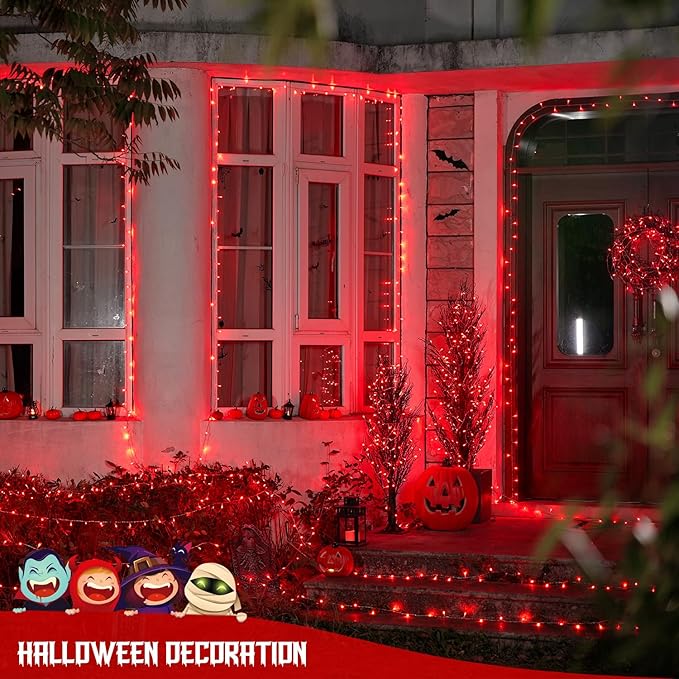 JMEXSUSS 400 LED Red Halloween String Lights Outdoor, 132ft Red String Lights Indoor Plug in with Remote, 8 Modes Christmas Light for Tree Room Fireplace Christmas Halloween Party Decor