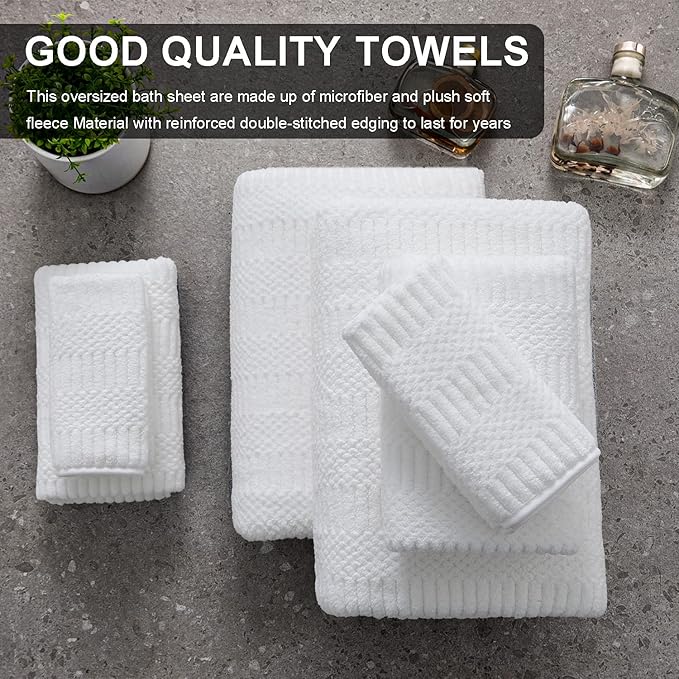 4 Piece Extra Large Bath Towels Set 35x70 Inches, White Oversized Soft Bath Sheet Towels 600 GSM Highly Absorbent Quick Dry Towels Set for Bathroom Hotel Spa