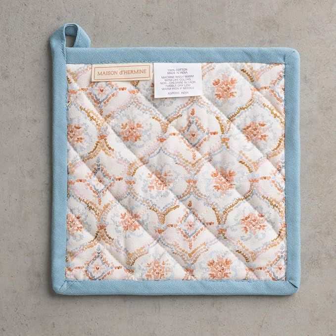 Maison d' Hermine Pot Holders 100% Cotton Heat Resistant Potholders 8" x 8" Hot Pads with Loop for Thanksgiving Christmas Decorations BBQ Cooking Baking Handling Hot Pans (Pack of 1, Fair Isle)