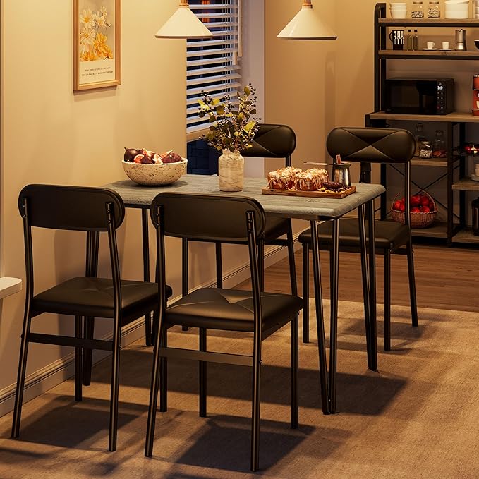 GarveeHome Dining Table Set for 4, Kitchen Table with Upholstered Chairs for Kitchen Room and Small Spaces (Grey, Table with 4 Chairs)